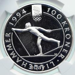 1991 NORWAY Olympics LILLEHAMMER Cross Country Ski Silver 100 Kr Coin NGC i86674