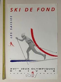 1992 Winter Olympics Albertville France Vintage Poster Cross Country Skiing