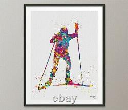 Cross Country Ski Watercolor Print Skiing Girl Poster Skier Gift Ski Woman-1605