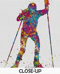 Cross Country Ski Watercolor Print Skiing Girl Poster Skier Gift Ski Woman-1605