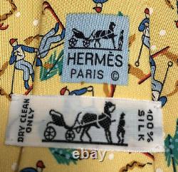 Hermes Cross Country Skier Alpine Nordic Yellow Blue Silk Tie 7601 SA France