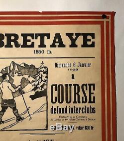 Original Vintage Poster BRETAYE Swiss Cross Country Ski Travel Switzerland RARE
