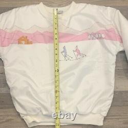Vintage 80s 90s Adidas Cross Country Ski Mountain Crew Sweatshirt White Pink