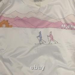 Vintage Adidas 80s 90s Cross Country Ski Mountain Crew Sweatshirt White Pink