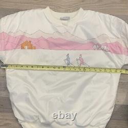 Vintage Adidas 80s 90s Cross Country Ski Mountain Crew Sweatshirt White Pink