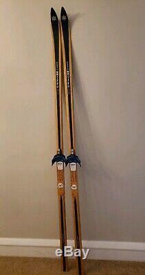Vintage Antique Wooden Cross Country Bonna Blue Skis With Bindings 195 GORGEOUS