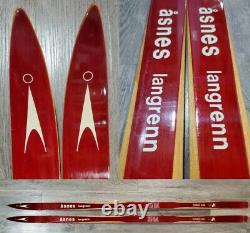 Vintage Asnes Langrenn Hickory Wood Red Skis Cross Country Cabin Decor Norway