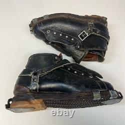 Vintage Cross Country Ski Boots Black Leather 40s 50s Downhill Vtg Winter Design