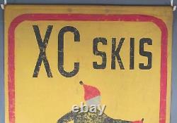 Vintage Cross Country XC Skis Store Display Sign Painted Canvas Skiing Folk Art