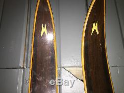 Vintage Madshus Cross Country Wooden Skis with Poles RARE HTF Metal Bindings