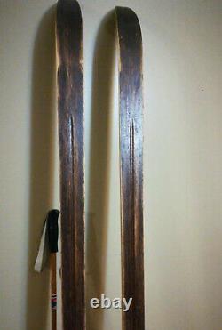 Vintage Madshus Wooden Cross Country Skis Wood Made In Norway W Ljedahl Poles