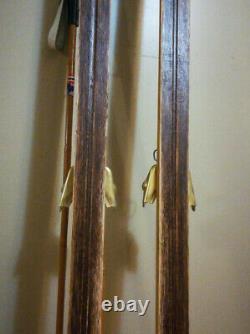 Vintage Madshus Wooden Cross Country Skis Wood Made In Norway W Ljedahl Poles