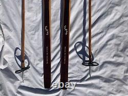Vintage Madshus Wooden Cross Country Skis Wood Made In Norway With Skilom Poles