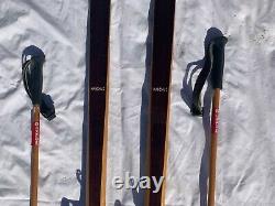 Vintage Madshus Wooden Cross Country Skis Wood Made In Norway With Skilom Poles