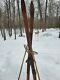 Vintage Oak Cross Country Ski And Bamboo Poles With Leather/straps, Handles