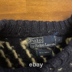 Vintage Polo Ralph Sweater Ski Fair Isle Hand Knit Stadium Lambs Wool Sz Large