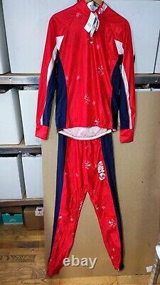 Vintage SWIX 2 Piece Red Ski Suit Top Bottom Biathlon Cross Country Thermal