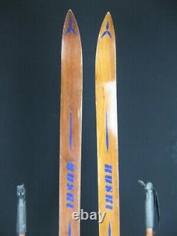 Vintage Wooden HUSKI USA Ranger Wooden Cross Country Skis 177 cm with Bamboo Poles