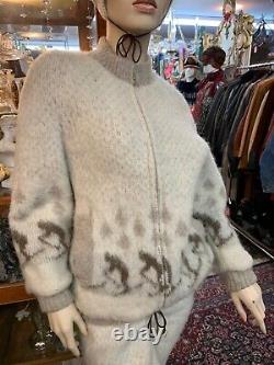 Women's Vintage Icelandic Knit Wool 3-Piece Cross Country Ski Sweater Pants Hat